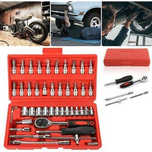 Kit d'outils à main 46 pièces,jeu de douilles,clé à cliquet rapide, Ensemble de clés à douille combinées,boîte à outils pour voiture, vélo