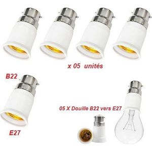 Pack 5 Adaptateurs B22 & E27 – Convertisseur Douille LED – Installation Rapide – Idéal Maison