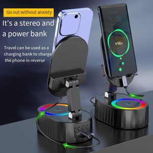 Support téléphone 3 en 1 avec enceinte Bluetooth RGB et power bank 9D panoramic sound