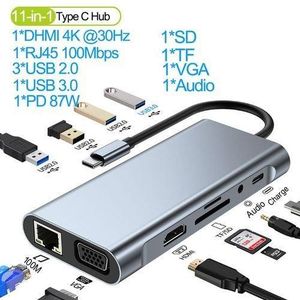 Hub USB C, adaptateur de hub 11 en 1 de type C avec HDMI 4K,
