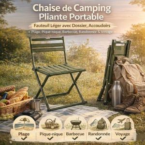 Chaise de Camping Pliante Portable – Fauteuil Léger avec Dossier, Accoudoirs – Plage, Pique-nique, Barbecue, Randonnée & Voyage