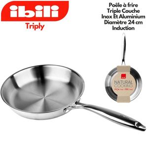 Ibili Triply Natural Poêle à sauté Diamètre 24 cm – En tricouche De Inox et Aluminium, Antiadhésive sans PFOA/PTFE, Compatible Tous Feux (Induction), Poignée Inox Ergonomique, Sauteuse antiadhésive