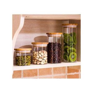 Lot de 4 Pots de Stockage en Verre avec Couvercle en Bambou