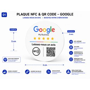 Mifare PLAQUE NFC GOOGLE REVIEW RONDE BLANCHE EN ACRYLIQUE ADHÉSIF 3M