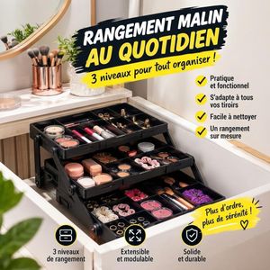 Organisateur de Tiroir Extensible 3 Niveaux – Rangement Multi-Couches pour Maquillage, Bijoux, Ustensiles, Accessoires et Petits Objets, Organiseur Modulable pour Cuisine, Bureau, Salle de Bain et Chambre