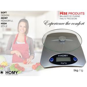 Homy Balance de cuisine numérique électronique, 5Kg x 1g, en verre