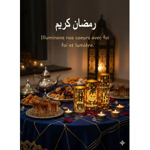 Lot de 3 Bougies Cylindriques Ramadan Motifs Dorés – Décoration Élégante pour Table d’Iftar, Salon et Soirées Sacrées, Ambiance Orientale Chaleureuse.