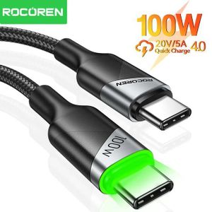 ROCOREN Câble USB-C 100W LED  1 Mètre – USB-C vers USB-C PD 3.1 Charge Rapide 5A