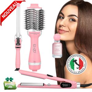 Enzo Brosse Soufflante Lisseur, Rose 4 en 1 Boucleur, Brosse Soufflante et Soin Ionique pour Cheveux EN 5610
