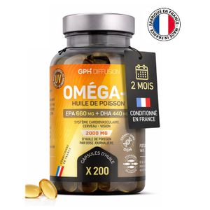 gph diffusion Oméga 3 2000 mg EPA : 660mg / DHA : 440mg - 200 gélules Huile de piosson origine France