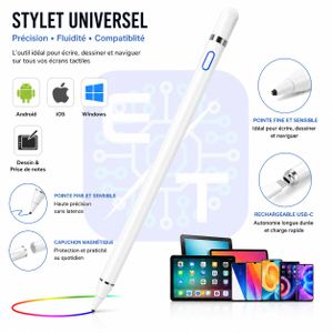 Stylet Tactile Universel Rechargeable USB-C – Pointe Fine Haute Précision Compatible Android, iPhone, iPad, Tablettes & Windows