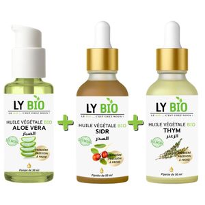 LY BIO PACK HUILE ALOE VERA 50ml - POMPE + HUILE SIDR 50ML - PIPETTE + HUILE THYM 50ML - PIPETTE