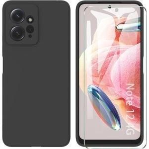 Coque Souple Liquid Compatible avec Xiaomi Redmi Note 12 4G noir +  Film de Protection en Verre trempé