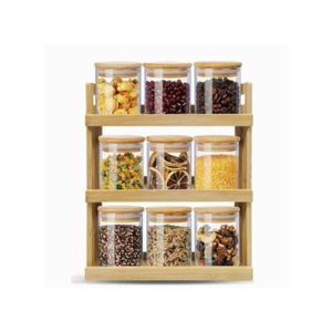 Boites à épices hermétique en verre avec support en bambou, Pots à épices 9 Pcs