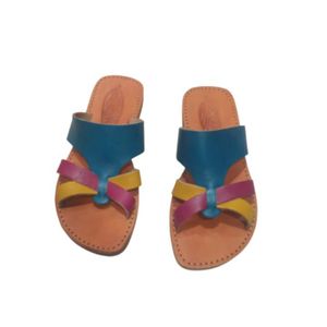Sandale Artisanale en Cuir Véritable pour Femme - Bleu