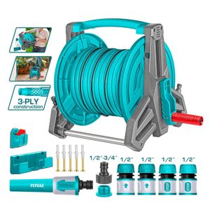 TOTAL Ensemble d'enrouleurs de tuyau d'irrigation en PVC 1/2", 20 m
