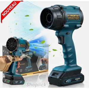 Souffleur de Feuilles Turbo Sans Fil 48V – Ventilateur Turbo avec 2 Batteries Li-Ion pour Nettoyage et Séchage