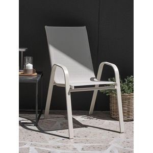 Chaise de Jardin Empilable Beige Textilène Acier 54x94cm Confort Extérieur Durable Moderne Terrasse Balcon
