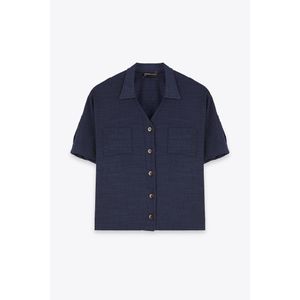 Marwa بلوزة زرقاء داكنة بأزرار