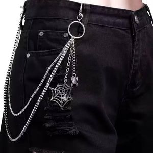 Chaîne de pantalon multi-rangs argentée avec pendentif toile d'araignée, chaîne de taille style punk gothique, chaîne pour jean streetwear Y2K, accessoire en métal pour jeans