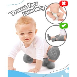 وسادة الركبة المضادة للانزلاق للأطفال الرضع من القطن 85% - 2 زوج من وسائد الركبة و 3 أزواج من الجوارب ذات تصميم جميل.