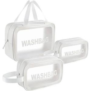 3Pcs Sac de Maquillage Large avec 2 Trousse Washbag Transparent pour Femme blanc