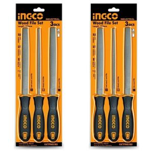 Ingco Lot de 2 - Set De 3 Limes À Bois - Pour Travail Du Bois - Outils Manuels Polyvalents