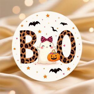 24pcs/48pcs Stickers de Bureau Motif Fantôme Mignon Léopard Boo Text Halloween Chauve-Souris Citrouille Décoration pour Ordinateur Portable Téléphone Ordinateur Portable Journal