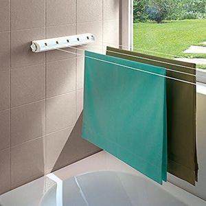 Étendoir à Linge Mural Rétractable Automatique, Séchoir Gain de Place à 5 Fils Durables, Étendoir Mural pour Salle de Bain, Balcon et Cuisine