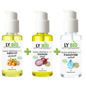 LY BIO PACK HUILE ABRICOT 50ML - POMPE + HUILE OIGNON 50ML - POMPE + HUILE PARAFFINE 50ML - POMPE