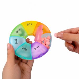 Pilulier Hebdomadaire Rond 7 Jours – Organisateur de Médicaments Portable – 7 Compartiments Grande Capacité