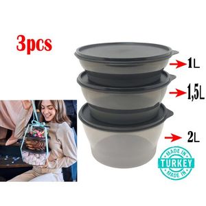 مجموعة 3 أطباق طعام دائرية من البلاستيك PP مع أغطية