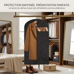 Housse de Vêtements Non Tissée avec Zip – Protection Anti-Poussière Respirante pour Costumes, Robes, Chemises et Manteaux – Rangement Garde-Robe