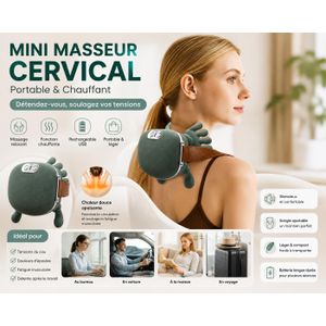 Mini Masseur Cervical Portable Chauffant – Appareil de Massage pour Cou, Épaules et Dos – Rechargeable USB