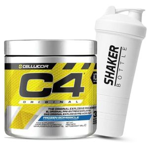 Cellucor PACK C4 Original 195 g Frozen Bombsicle + Shaker 3 PCS 450 ml Blanc | Pre-Workout | Bêta-Alanine Carnosyn®, Créatine Nitrate & Caféine 