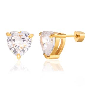 Clémentine Paris Boucles d'oreilles de luxe pour femme plaqué or Clous Cœur Brillants OGN134-5