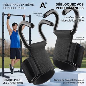 2 pièces Crochets de Musculation avec Sangles – Gants Rembourrés Antidérapants pour Deadlift, Tractions et Powerlifting, Support Poignets