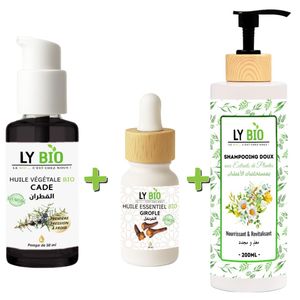 LY BIO PACK HUILE CADE 50ML - POMPE + HUILE ESSENTIEL GIROFLE 10ML + SHAMPOOING AUX EXTRAITS DE PLANTES 200ML