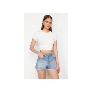Trendyol Blue Stitching Detailed High Waist Denim Shorts TWOSS24SR00125