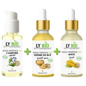 LY BIO PACK HUILE CAMPHREE 50ML - POMPE + HUILE GERME DE BLE 50ML - PIPETTE + HUILE MAIS 50ML - PIPETTE