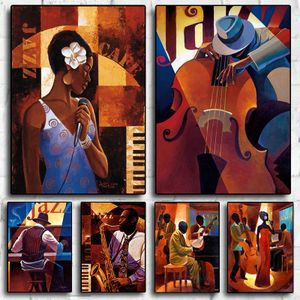 Decoration 6 Poster Vintage Jazz Musician Saxophone Violin and Prints Painting