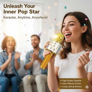 ميكروفون كاريوكي بلوتوث 5 في 1 للأطفال والعائلة – مكبر صوت مدمج، تأثير صدى، مغير صوت، تسجيل وراديو FM – ميكروفون محمول لاسلكي للحفلات، أعياد الميلاد والمرح في المنزل