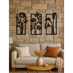 Tableau Mural en Métal - Triptyque Floral - Décoration Murale 50 × 30 cm