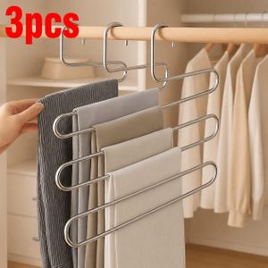 3 Supports de Rangement Multifonction pour Pantalons et Serviettes – Cintre 5 Barres en Acier Inoxydable Ultra Résistant
