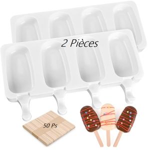 Lot de 2 moules à glace en silicone avec 50 bâtonnets en bois