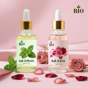 Bio Huile de menthe 50 ml & Huile de rose 50 ml huile végétale routine beauté organic
