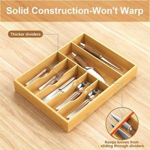 منظم درج أدوات المائدة من خشب البامبو المتين