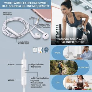 Ecouteurs Intra-Auriculaires Filaires 3.5mm avec Micro - Casque Audio Universel - Compatible Samsung iPhone Xiaomi - Haut-Parleur Stereo en Ligne