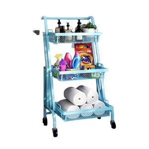 Chariot de Rangement Pliable à 3 Niveaux avec Roulettes - Organisateur de Cuisine & Salon Multi-usage - Chariot de Service Métallique Robuste - Gain d'Espace