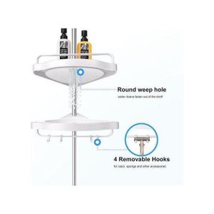 Mât de tension pour caddy de douche d'angle en acier inoxydable ajustable avec 4 étagères pour salle de bain - Organisateur de rangement debout.